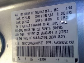 2008 HONDA ACCORD, SILVER, EX-L, 305L, AT,  A25053